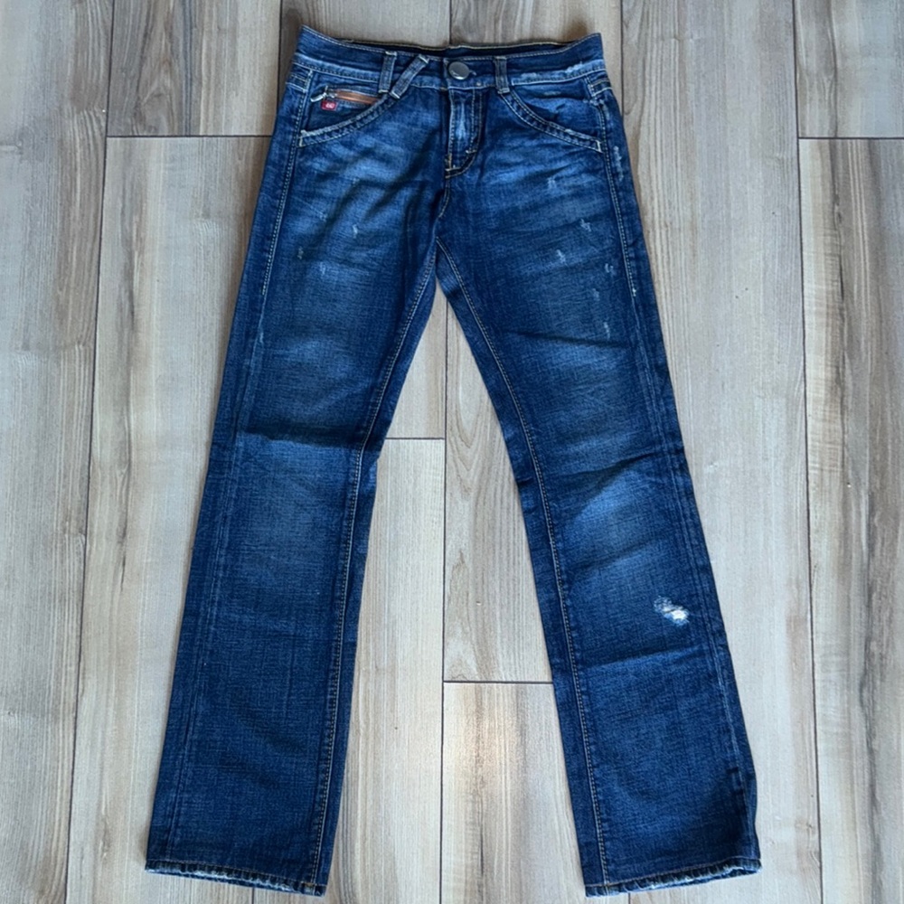 Miss Sixty Low Rise Dark Distressed Bootcut Jeans